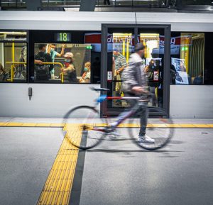 cyclist on train platform